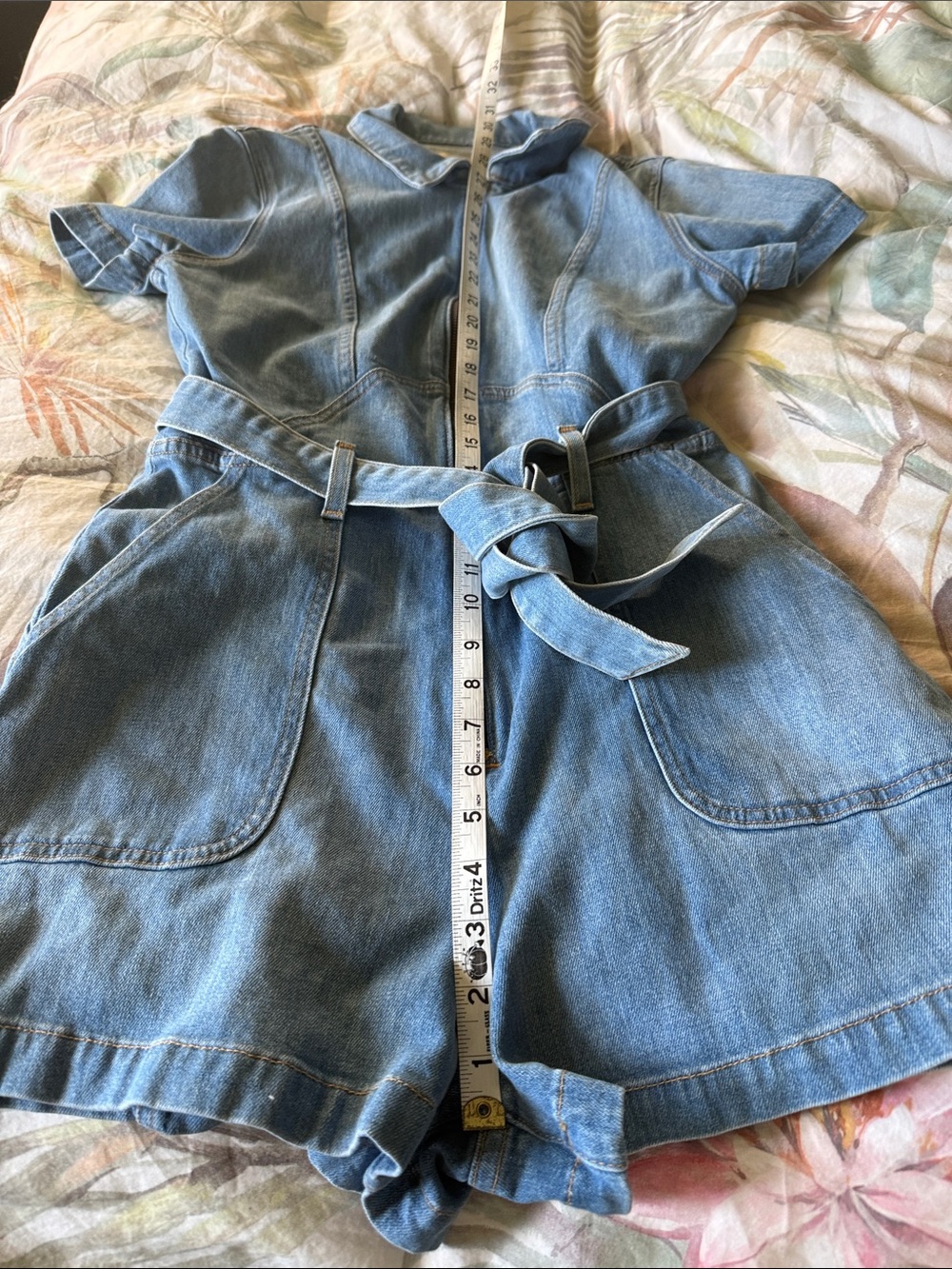 Alice and Olivia Light Blue Denim Romper with Belt - Picture 5 of 7